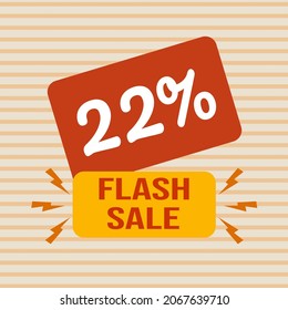 Banner Rabatt mit dem Text "22%. Flash Sale". Sonderangebot zum Einkaufen, 22 Prozent Rabatt. Werbeplakat mit Coupon. Vektorgrafik, Großverkauf.