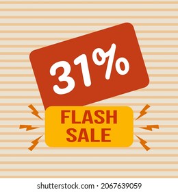 Banner Rabatt mit dem Text "31%. Flash Sale". Sonderangebot zum Einkaufen, Rabatt 31 Prozent. Werbeplakat mit Coupon. Vektorgrafik, Großverkauf.