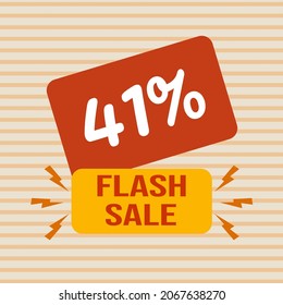 Descuento de banner con el texto "41%. Venta en flash". Oferta especial para compras, descuento del 41 por ciento. Cartel de promoción con cupón. Ilustración vectorial, gran venta.