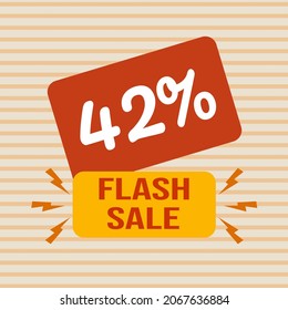 Banner discount with the text "42%. Flash sale". Special offer for shopping, discount 42 percent. Promotion poster with coupon. Vector illustration, big sale.