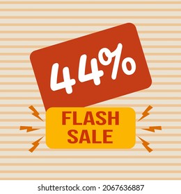 Banner discount with the text "44%. Flash sale". Special offer for shopping, discount 44 percent. Promotion poster with coupon. Vector illustration, big sale.