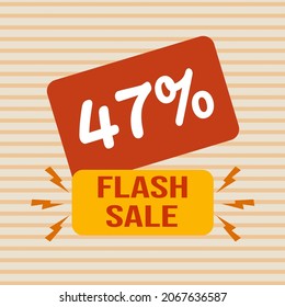 Descuento de banner con el texto "47%. Venta en flash". Oferta especial para compras, descuento del 47 por ciento. Cartel de promoción con cupón. Ilustración vectorial, gran venta.