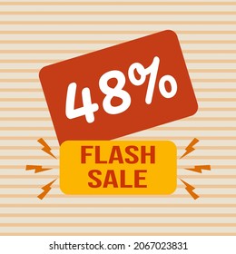 Banner Rabatt mit dem Text "48%. Flash Sale". Sonderangebot zum Einkaufen, Rabatt von 48 Prozent. Werbeplakat mit Coupon. Vektorgrafik, Großverkauf.