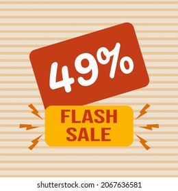 Banner Rabatt mit dem Text "49%. Flash Sale". Sonderangebot zum Einkaufen, Rabatt von 49 Prozent. Werbeplakat mit Coupon. Vektorgrafik, Großverkauf.