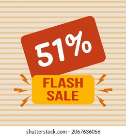 Banner Rabatt mit dem Text "51%. Flash Sale". Spezielles Angebot zum Einkaufen, 51 Prozent Rabatt. Werbeplakat mit Coupon. Vektorgrafik, Großverkauf.