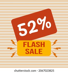 Banner discount with the text "52%. Flash sale". Special offer for shopping, discount 52 percent. Promotion poster with coupon. Vector illustration, big sale.