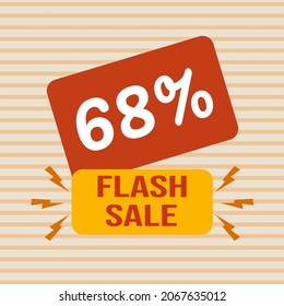Banner discount with the text "68%. Flash sale". Special offer for shopping, discount 68 percent. Promotion poster with coupon. Vector illustration, big sale.