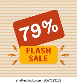 Descuento de banner con el texto "79%. Venta en flash". Oferta especial para compras, descuento del 79 por ciento. Cartel de promoción con cupón. Ilustración vectorial, gran venta.
