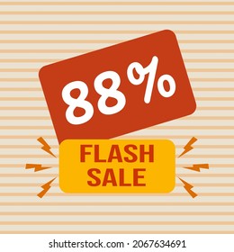Banner Rabatt mit dem Text "88%. Flash Sale". Spezielles Angebot zum Einkaufen, 88 Prozent Rabatt. Werbeplakat mit Coupon. Vektorgrafik, Großverkauf.