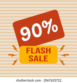 Banner discount with the text "90%. Flash sale". Special offer for shopping, discount 90 percent. Promotion poster with coupon. Vector illustration, big sale.