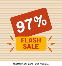 Banner discount with the text "97%. Flash sale". Special offer for shopping, discount 97 percent. Promotion poster with coupon. Vector illustration, big sale.