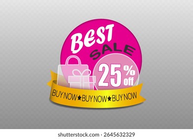 Banner with discount text, with percentage and discount icons.