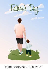 A banner with discounts for Father's Day. A postcard for Father's Day. Father and son.