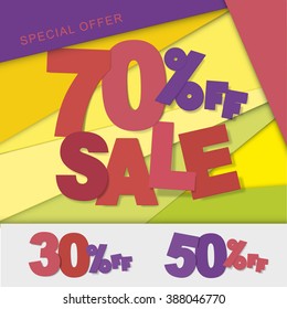 The banner of discounts in the style material design. Template for advertising a special sales promotion.