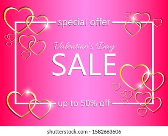 Banner discounts for Valentine's Day. Vector illustration for promotional materials. Poster, banner, flyer, wallpaper, invitation, coupon.