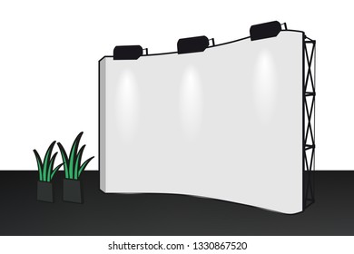Banner Display Mockup With Green Plants - Vector Illustration - Isolated On White Background