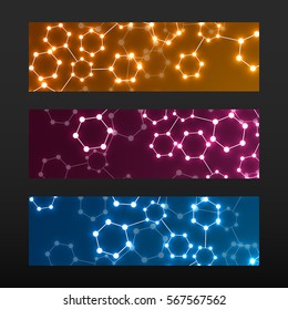Banner with DNA. Molecule structure glowing background, vector illustration, eps 10