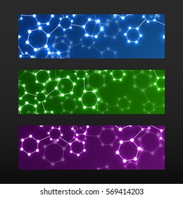 Banner with DNA. Molecule structure glowing background, vector illustration, eps 10