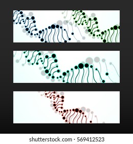 Banner with DNA spiral. Molecule structure. Abstract background