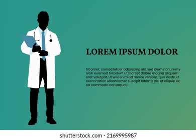 Banner with doctors silhouette and copy space on green background.