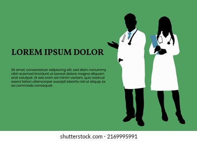 Banner with doctors silhouette and copy space on green background.