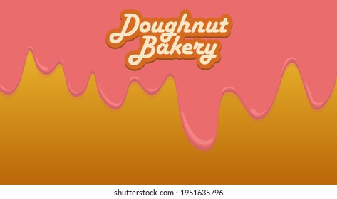 Banner for a Donut Bakery. Dripping pink icing on a yellow background. Dripping glaze background for banner and space for text