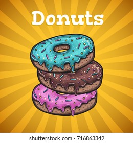 Banner with donuts, vector illustration, menu design