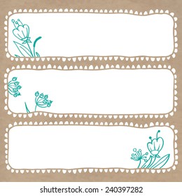 Banner doodle flowers on kraft texture