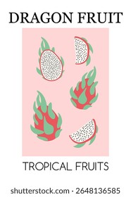  A banner with dragon fruits. Summer illustration for designs Vector illustration Tropical fruits