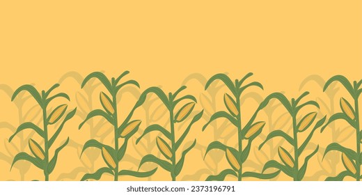 Banner mit gezeichneten Maispflanzen auf gelbem Hintergrund