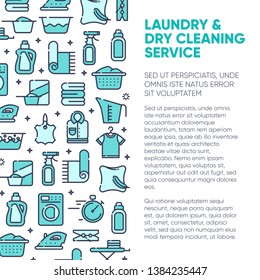Banner for dry cleaning concept with outline icons for laundry, dry cleaning, housekeeping services. Flat vector design. Modern graphic design. Home appliance. House laundry. Laundry detergent.