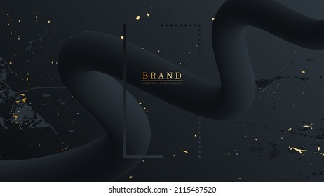 Banner with dynamic 3d line wave shape. Luxury background for product presentation and company branding. Black and gold. Vector Illustration.