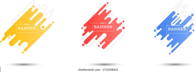 Banner dynamic wavy form with irregular parallel rounded lines.Set of yellow, red,blue.Isolated on white background.