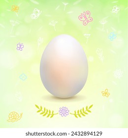 banner with Easter egg on spring floral background