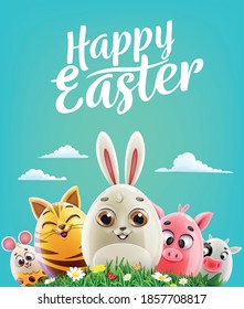 banner for easter greetings with animals