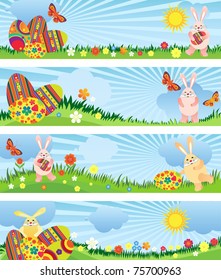 Banner for Easter with the hare and egg with flowers, butterflies and a place for text.