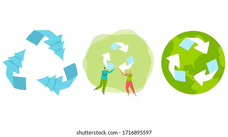 Banner ECO go green business paper save nature, isolatd on white, illustration vector. Ecology design concept with Recycle symbol flat icon. Recycled cycle arrows icon set. bio ecological environment