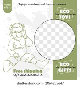 The banner of the eco goods store for children on social networks, on the website and in flyers. Flat graphic design template. Web template. Web banners. Flyer design. Environmentally friendly and saf