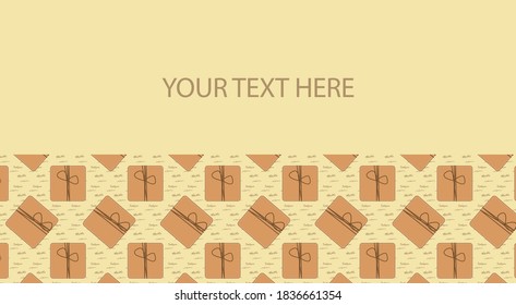 Banner with eco on a kraft paper background, gift boxes with space for text