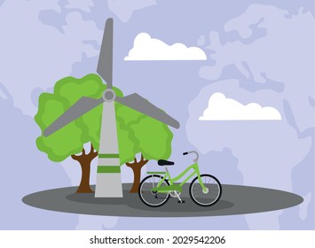 banner with eco transport and windmill