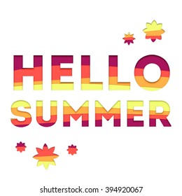Banner with the effect of cutting. Banner Hello summer. Web banner for summer offers. 3d banner text hello summer. Vector.