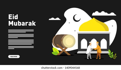 Banner Eid Al Fitr Flat Illustration Vector