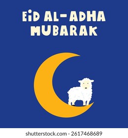 Banner for Eid Al-Adha Mubarak. Hand drawn illustration on dark blue background.