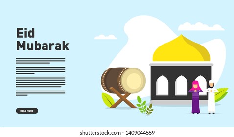 Banner Eid Mubarak Flat Illustration Vector