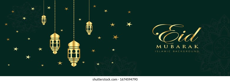 Banner Eid Mubarak with green colour