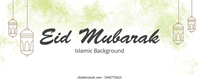 Banner Eid Mubarak with green watercolor splash