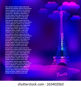 banner with the Eiffel Tower on a blue background. vector