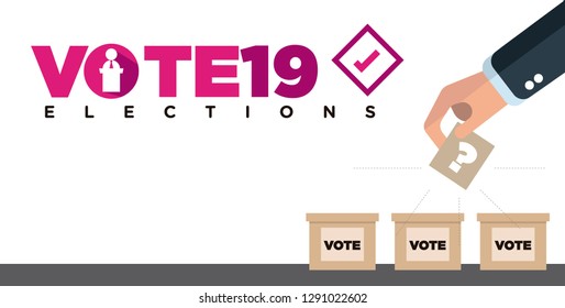 Banner, elections with hands voting in ballot boxes