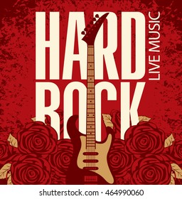 banner with an electric guitar among flowers roses and the words Hard Rock