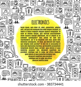 Banner electronics icons sketch design illustration.